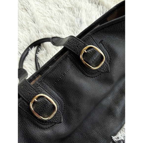Burberry Authentic Classic Black Leather Textured Tote Plaid Interior - Picture 9 of 15